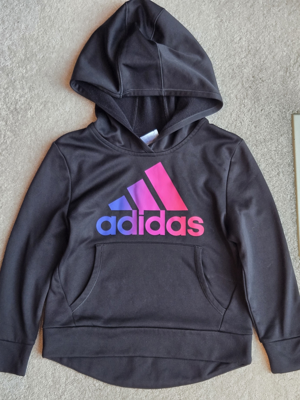 adidas Kids Black Hoodie with Pink-Purple Logo
